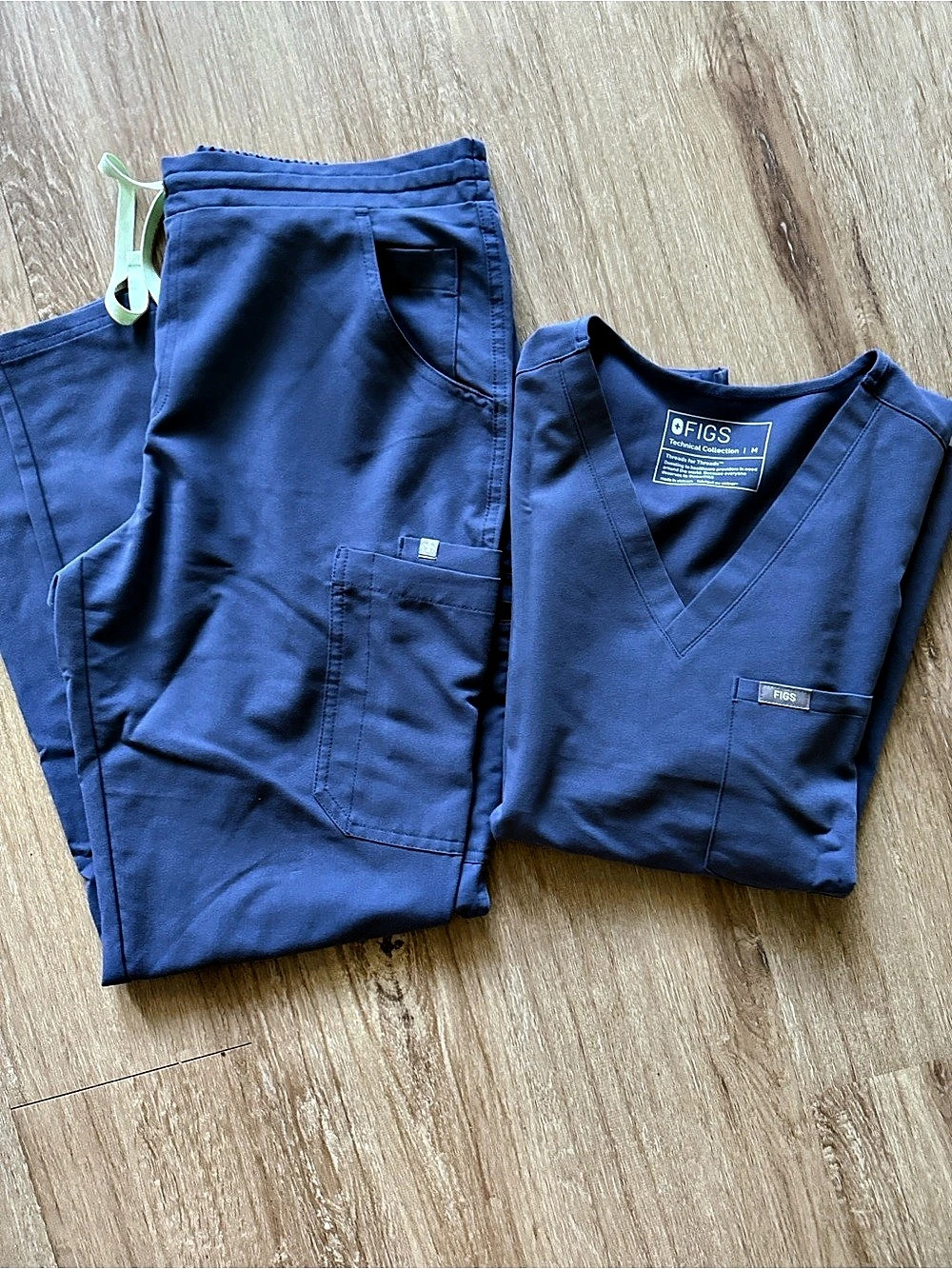 FIGS Catarina Top & Yola Pants Set Blue/Grey Medium.